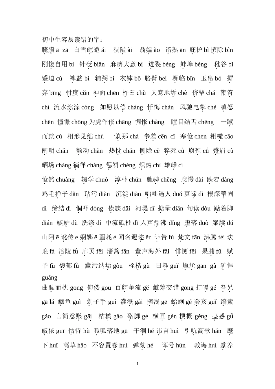 初中生容易读错的字_第1页