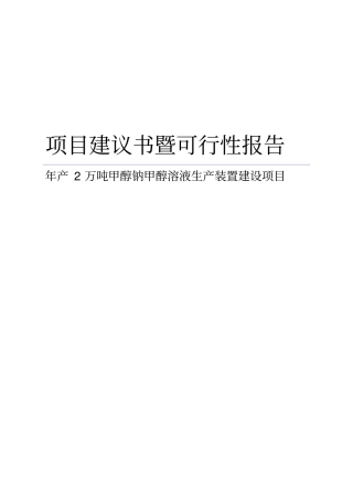 化工可行性研究报告之年产2万吨甲醇钠甲醇溶液生产装置建设项目建议书暨可行性研究报告