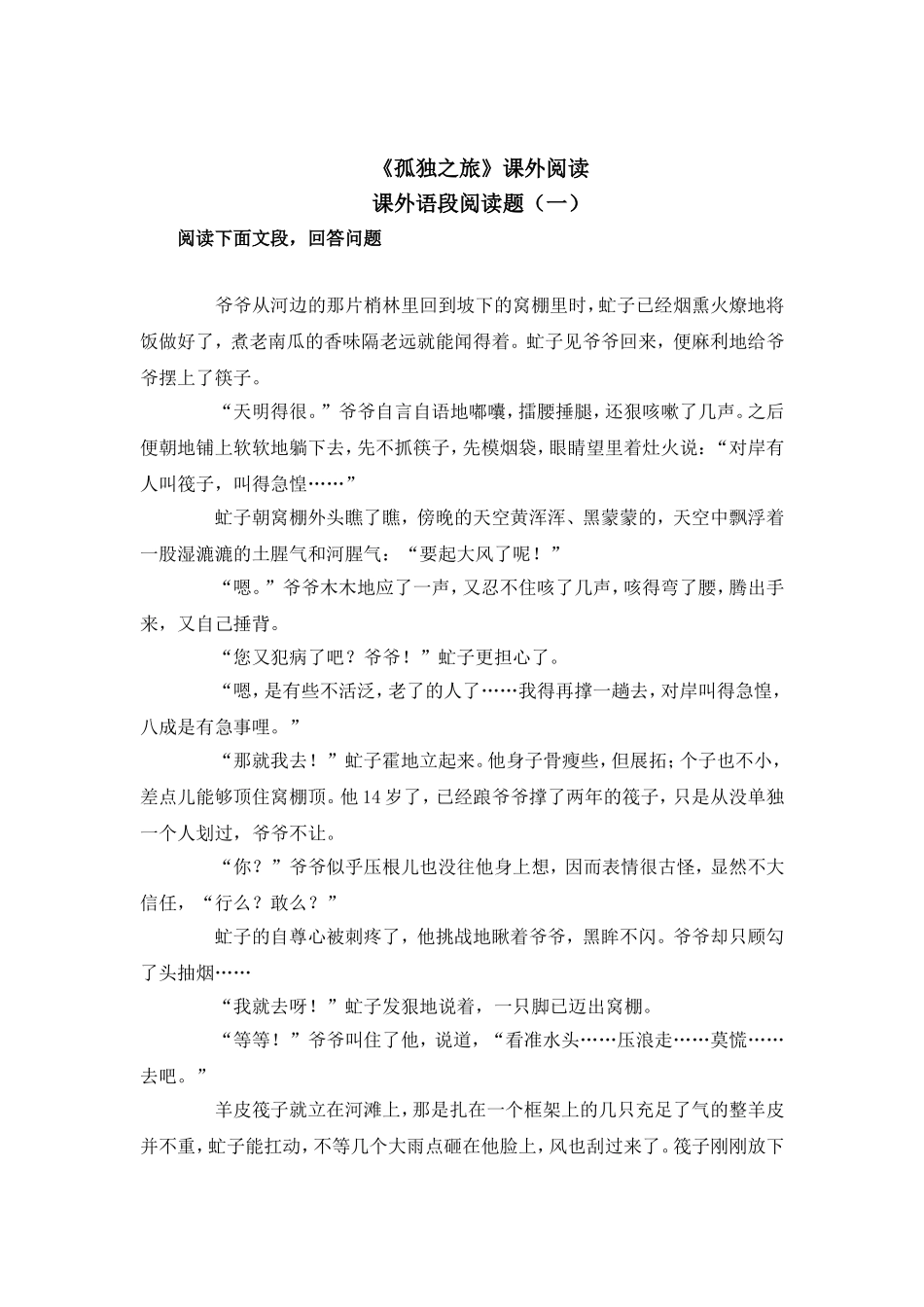 《孤独之旅》课外阅读题_第1页