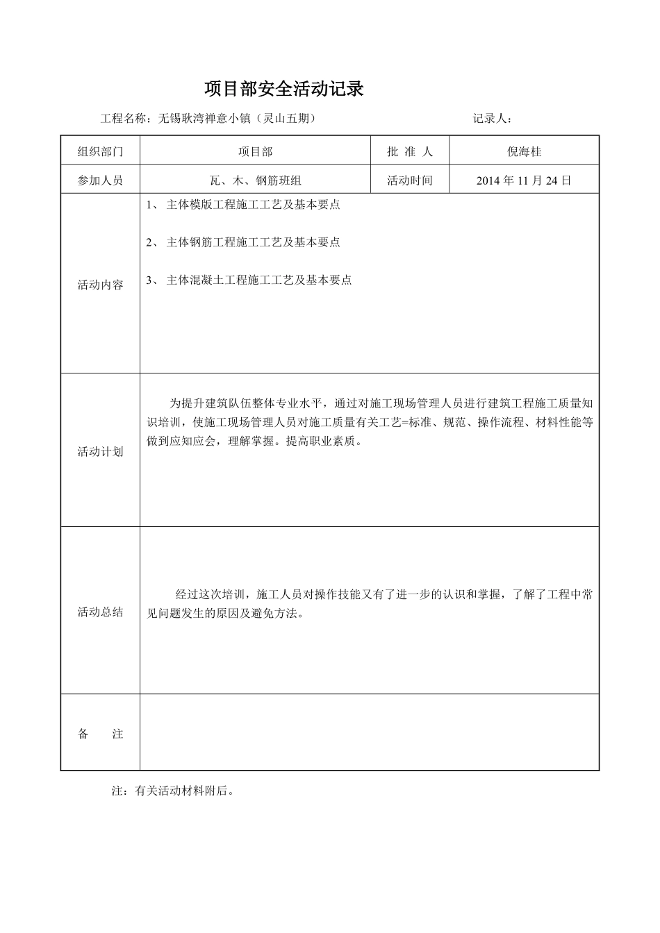 项目部安全活动记录(带内容)_第2页