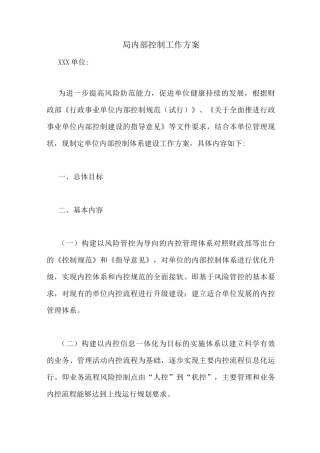 局内部控制工作方案