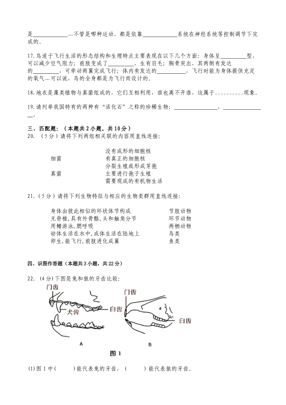 生物学科人教版八年级上册综合复习题_第3页