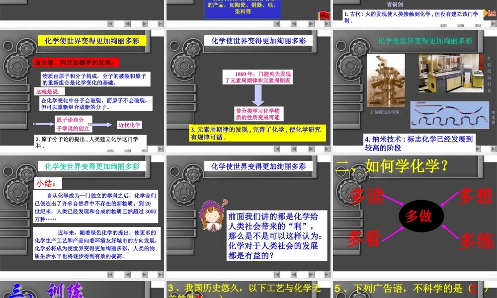 绪言化学使世界变得更加绚丽多彩