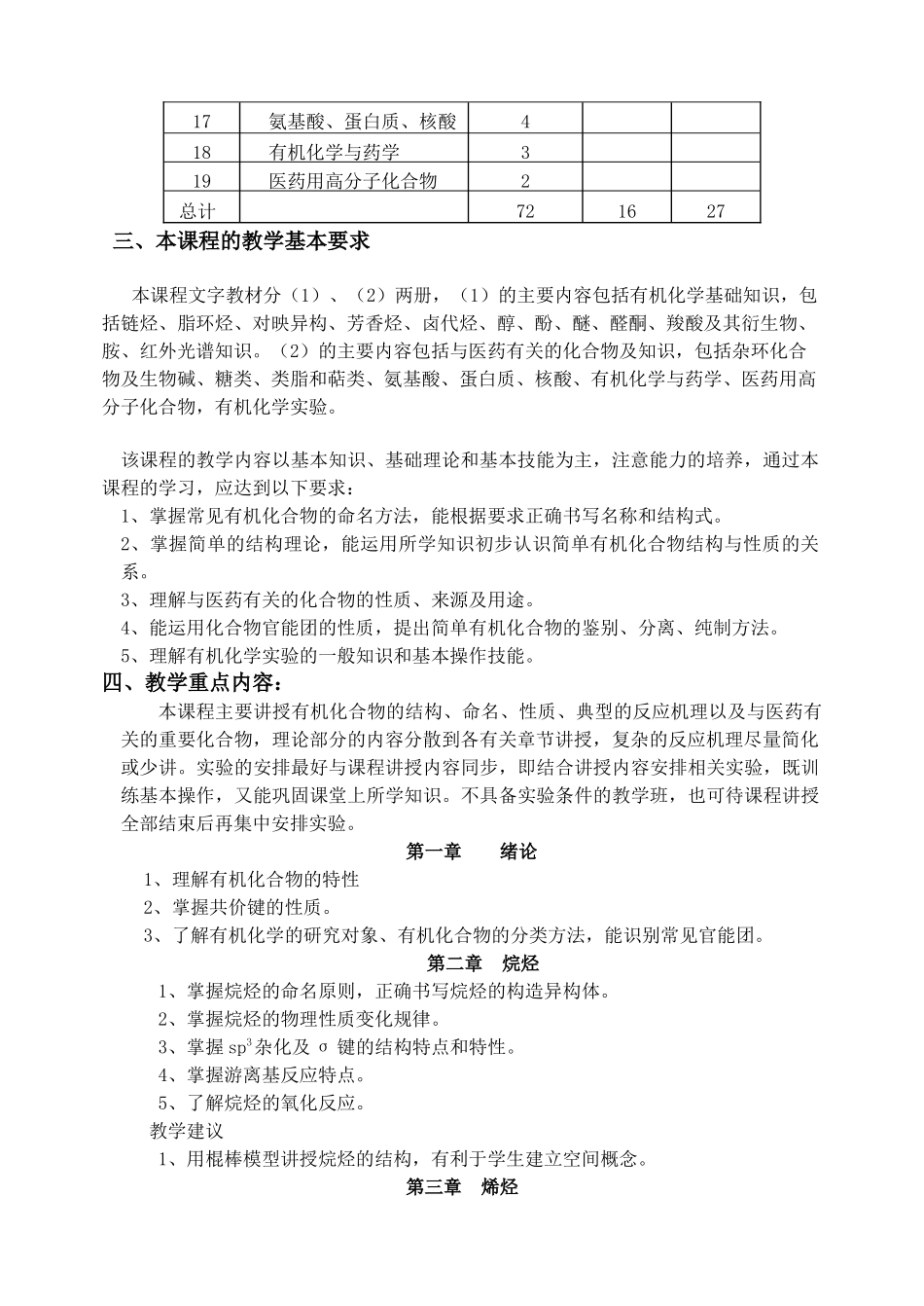 有机化学(药学)教学实施意见_第2页