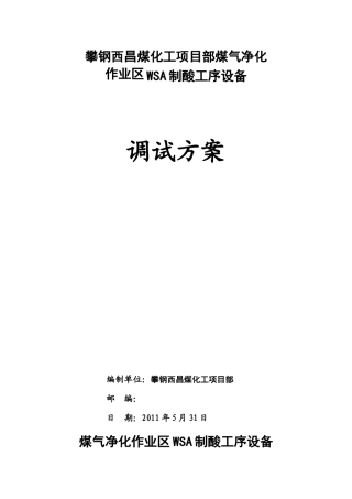 煤气净化作业区制酸工序调试方案