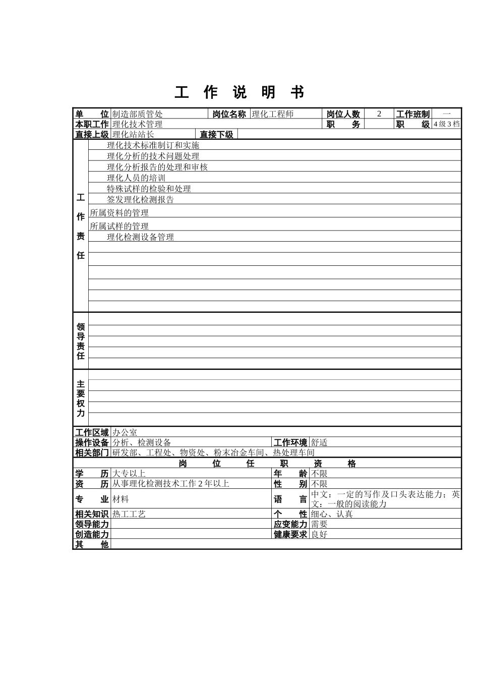 理化工程师工作说明书_第1页