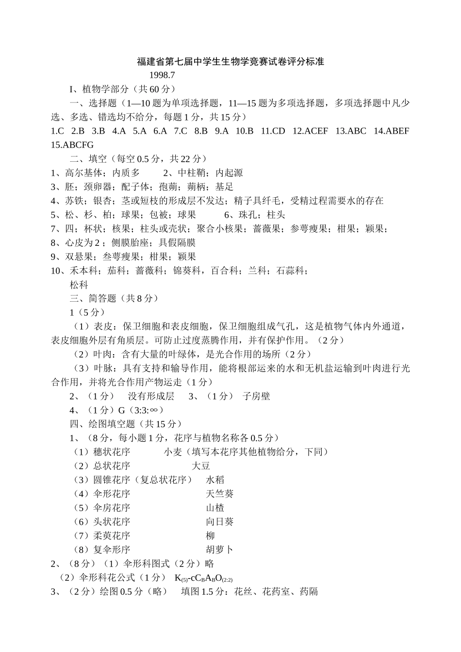 高中生物竞赛试题答案_第1页