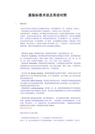 服装标准术语与英语对照