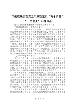 市委政法委落实党风廉政建设“两个责任”“一岗双责”心得体会