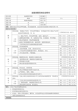 某啤酒企业发瓶保管岗位说明书
