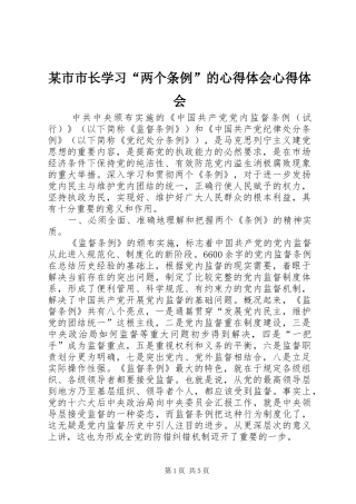 某市市长学习“两个条例”的心得体会心得体会