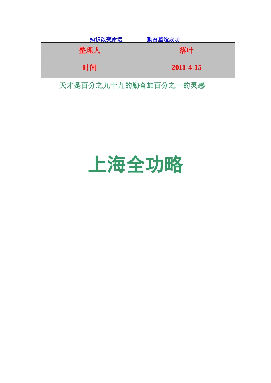 【行业资料】-必读：上海旅游全功略1_第1页