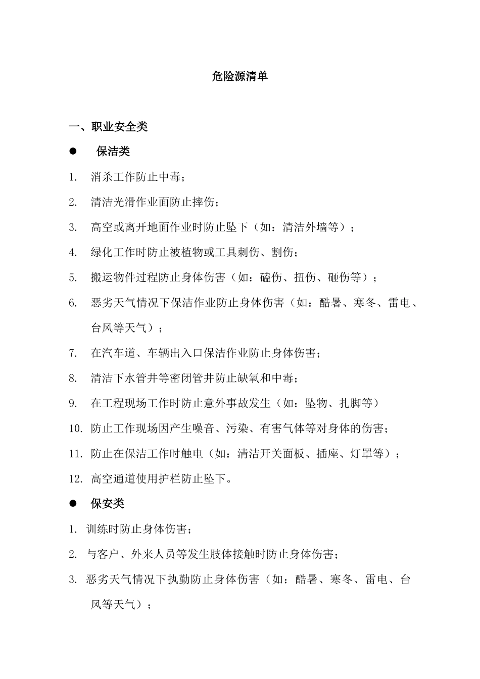 物业公司的危险源清单提示讨论稿_第1页