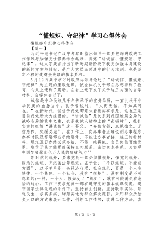 “懂规矩、守纪律”学习心得体会