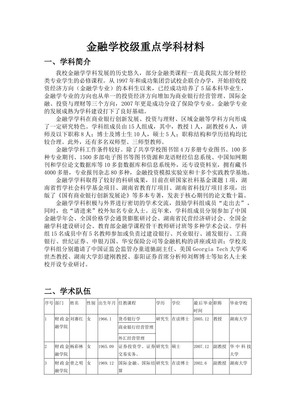 金融学校级重点学科材料_第1页