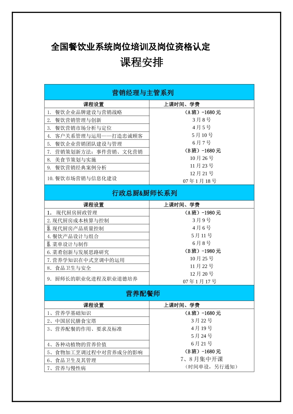 全国餐饮业系统岗位培训及岗位资格认定_第1页