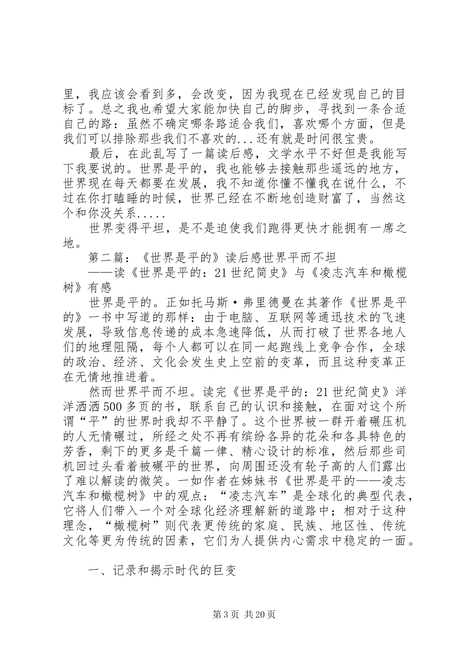 《世界是平》的读后感_第3页