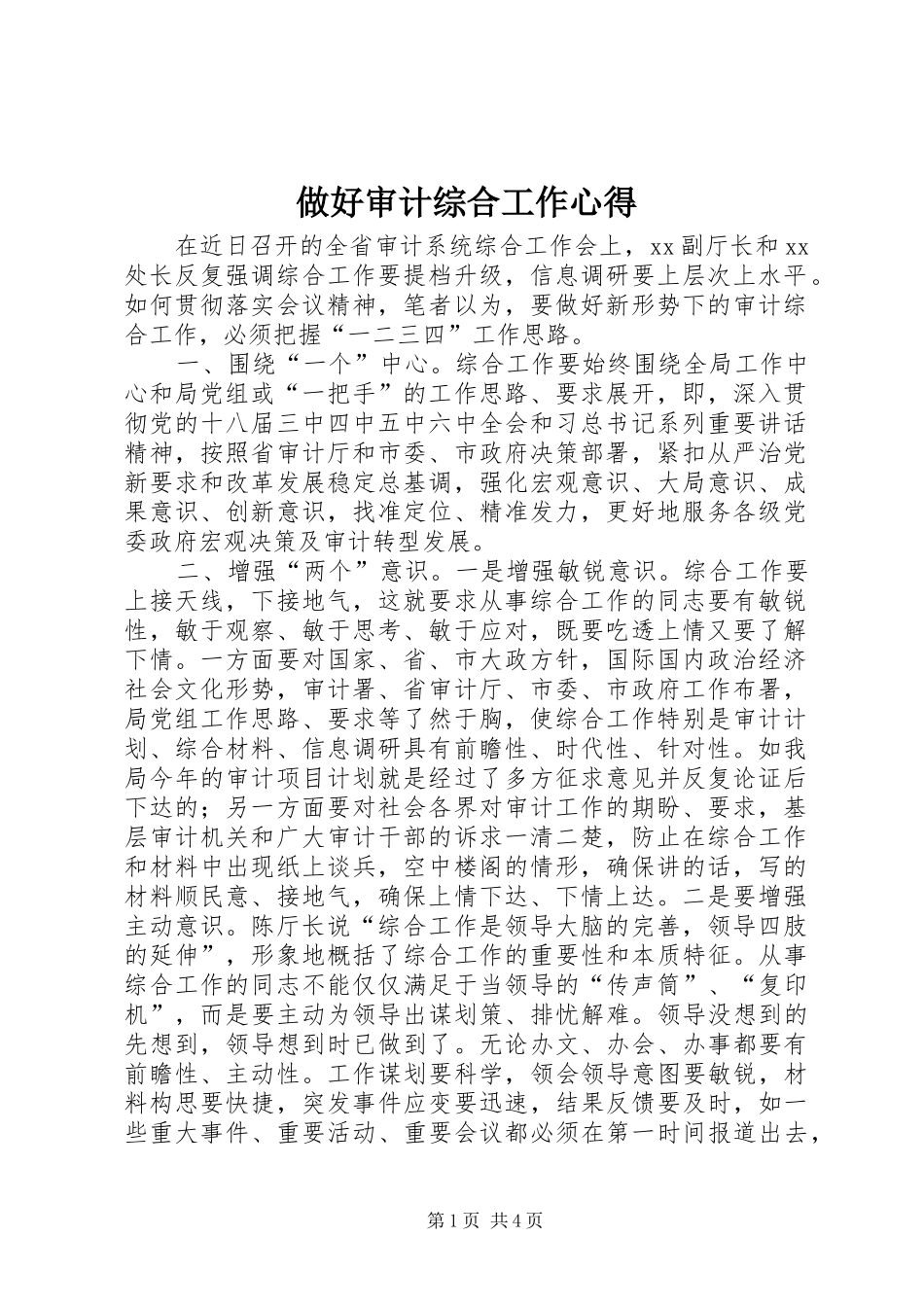 做好审计综合工作心得_第1页