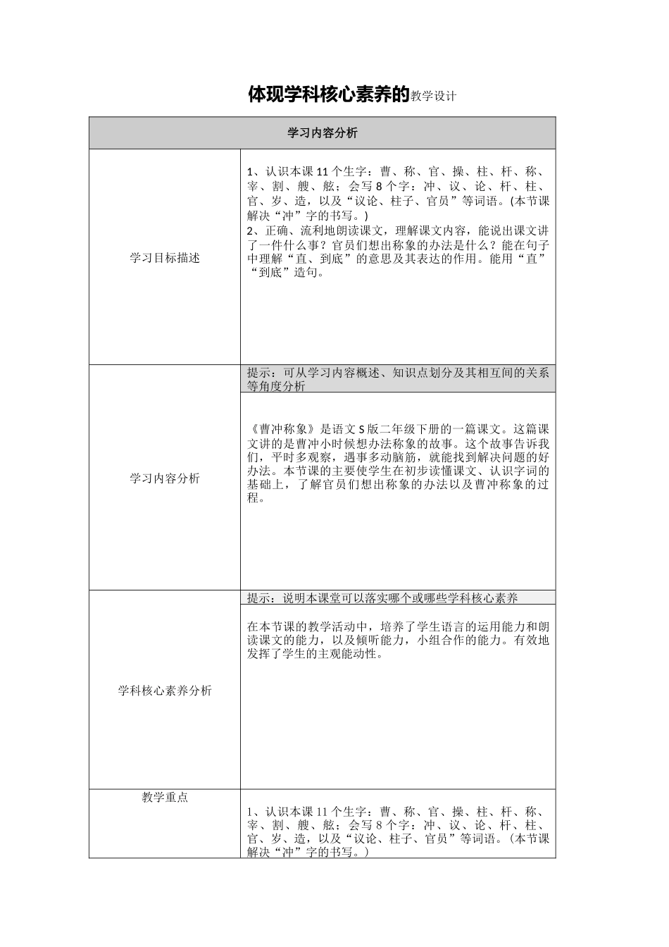 【作业表单】体现学科核心素养的教学设计_第1页