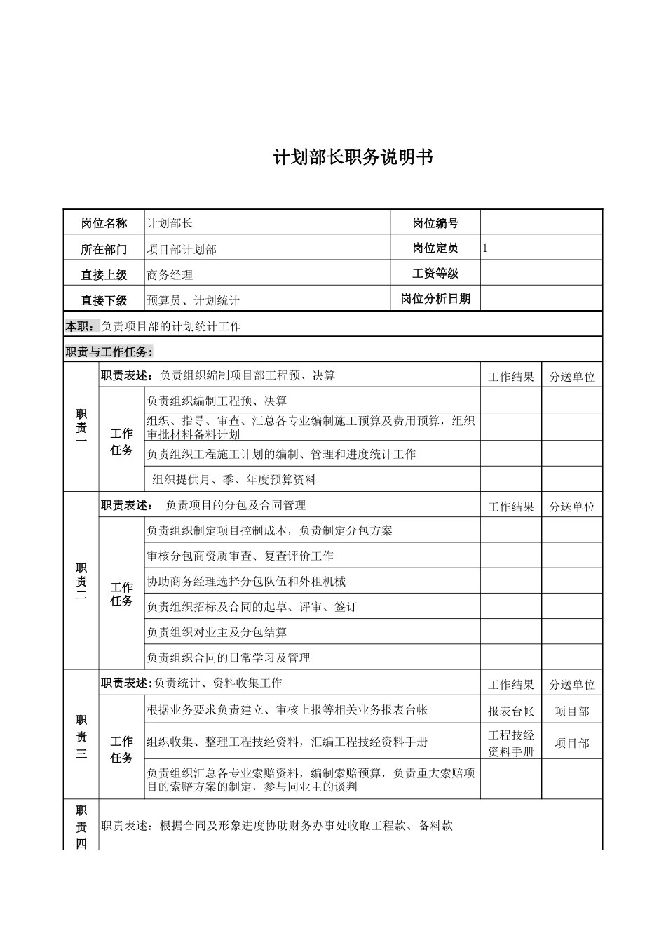 电力公司计划部长岗位说明书_第1页