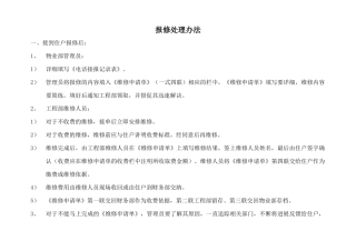 某物业公司客服部业主保修处理办法