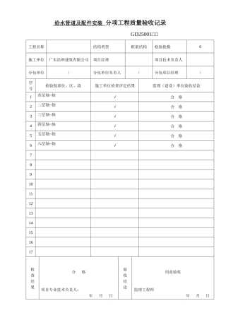A5给排水分项工程质量验收记录