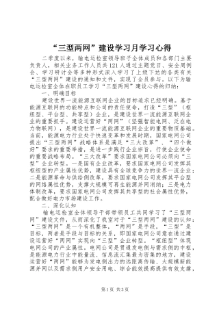 “三型两网”建设学习月学习心得