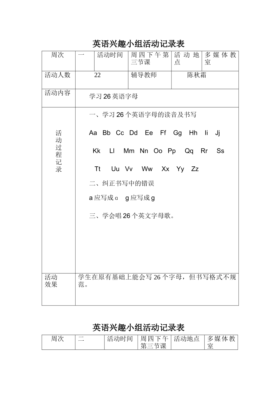 小学英语兴趣小组活动记录_第1页