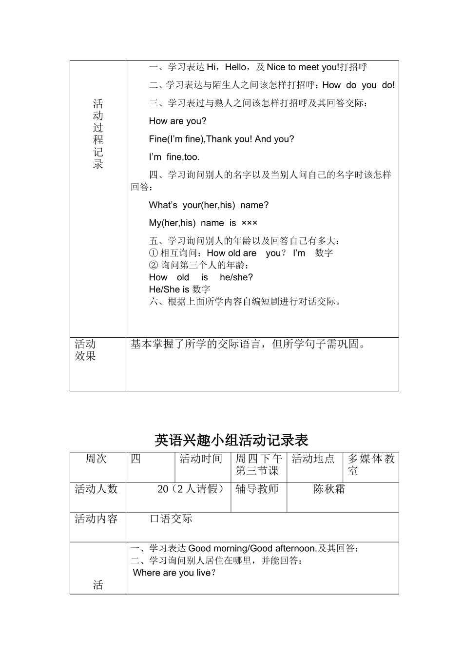 小学英语兴趣小组活动记录_第3页