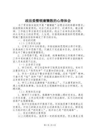 政法委整顿庸懒散的心得体会