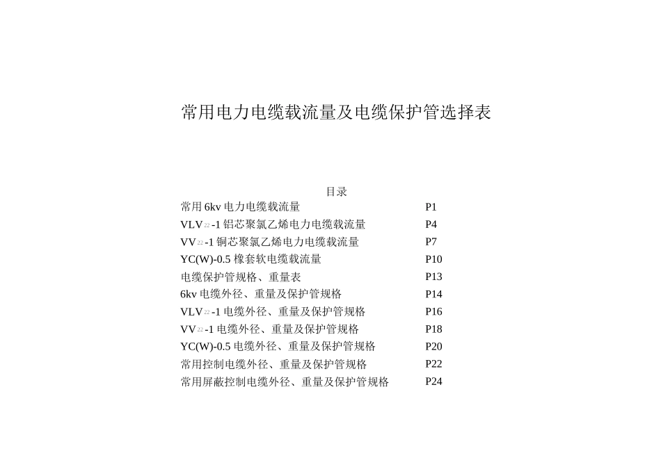 电力电缆载流量及电缆管选型(常用一)_第1页