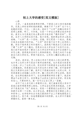 初上大学的感受[范文模版]
