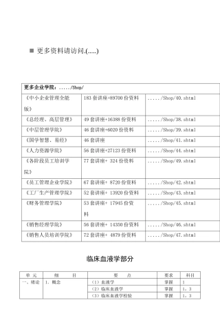 临床血液学部分要点概括表