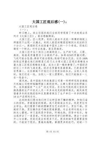 大国工匠观后感(一)：