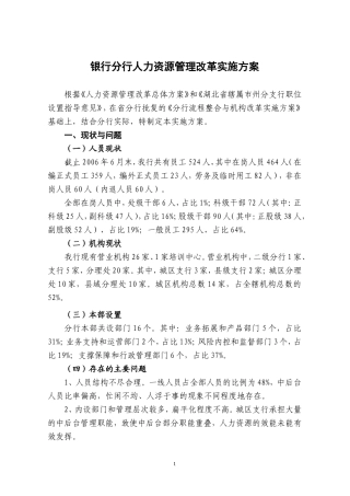 银行分行人力资源管理改革实施方案