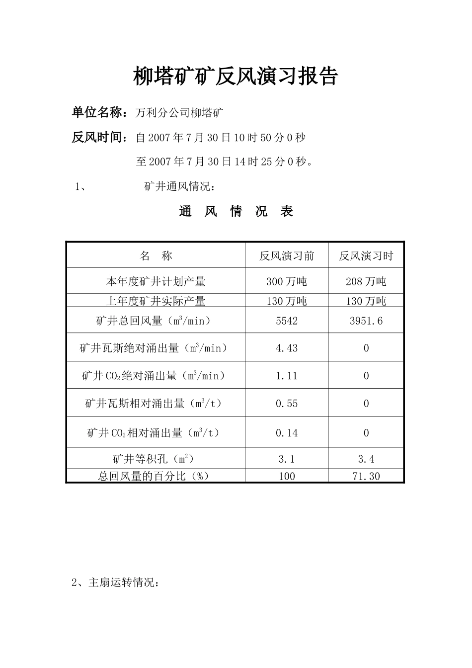 柳塔矿矿反风演习报告_第1页