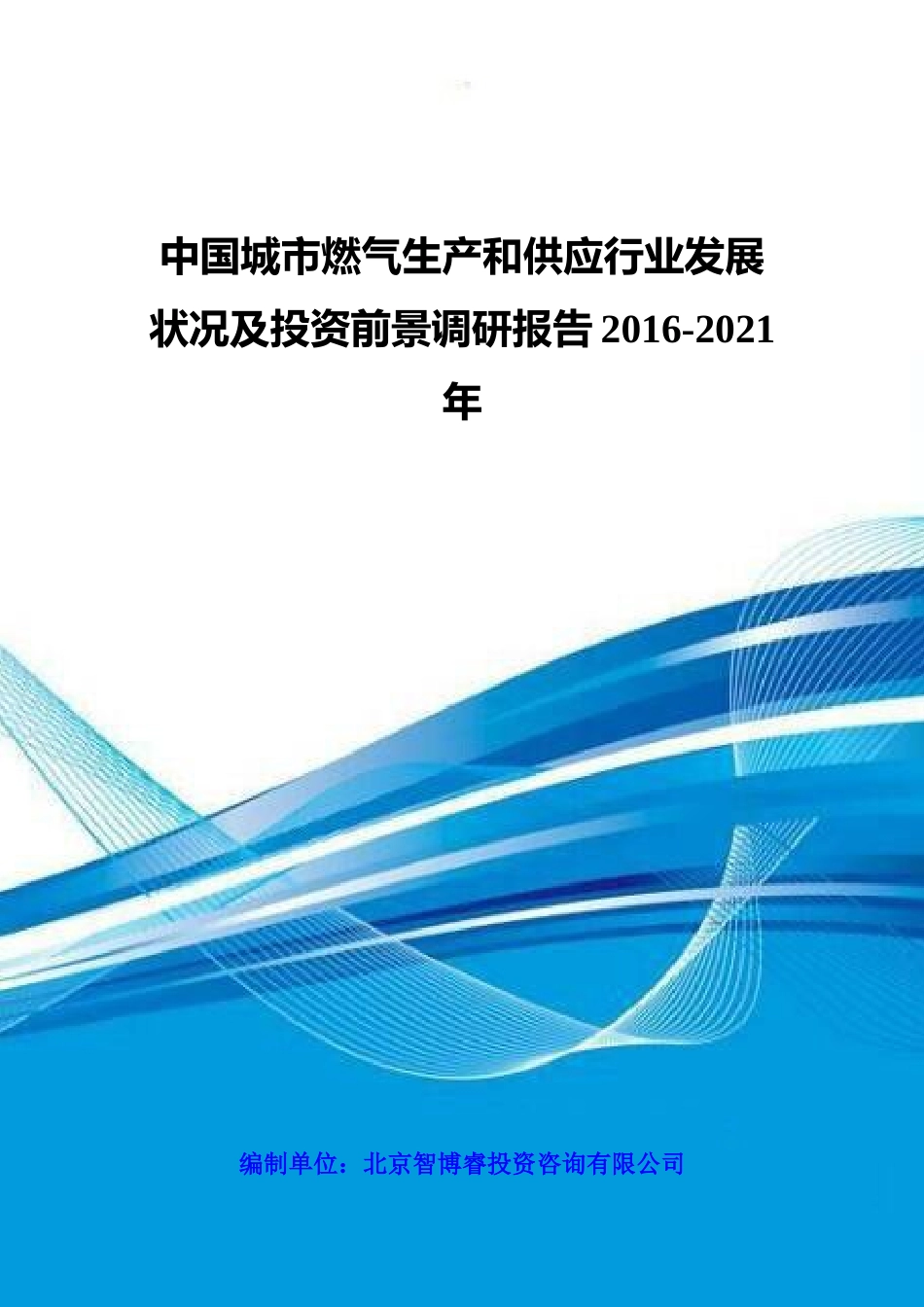 中国城市燃气生产和供应行业发展状况及投资前景调研报_第1页