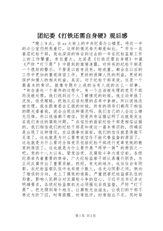 团纪委《打铁还需自身硬》观后感