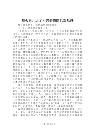 烈火男儿之了不起的消防兵观后感