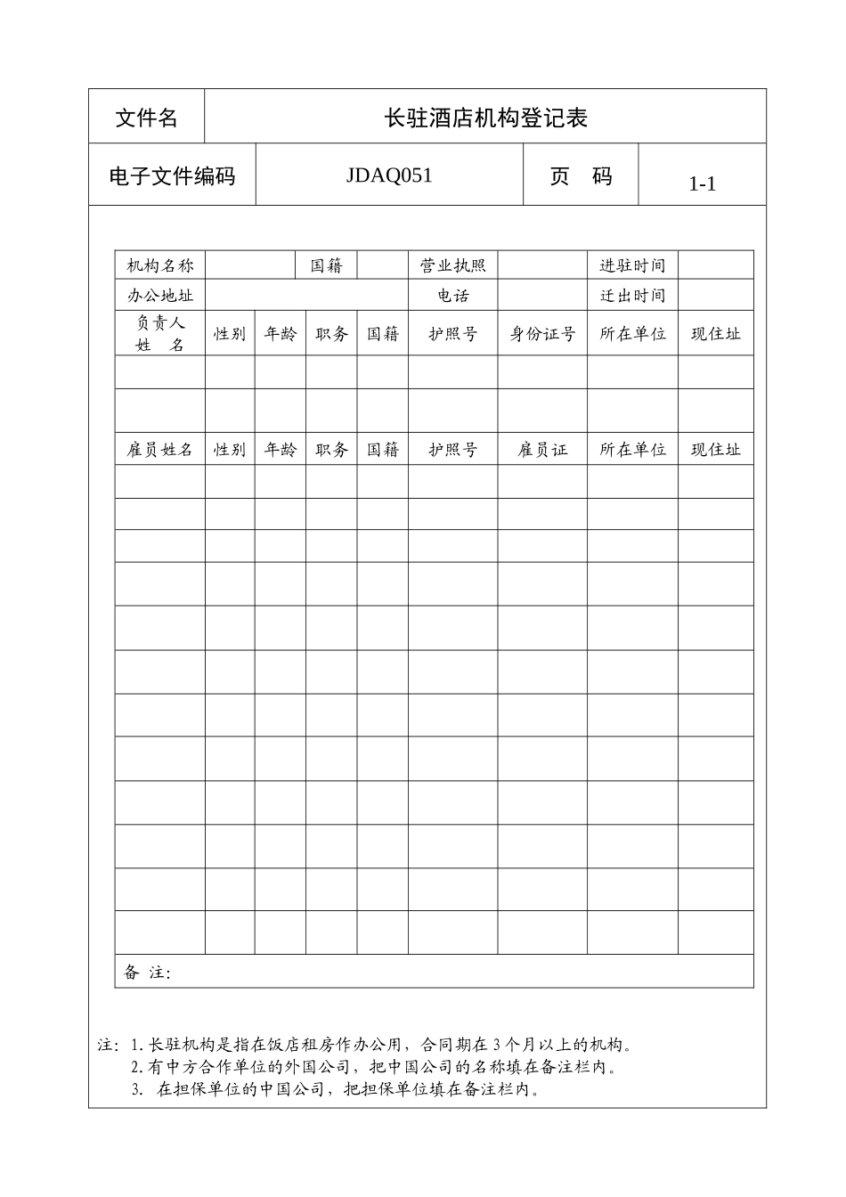 长驻酒店机构登记表_第1页