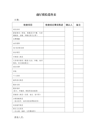 酒店质检表格