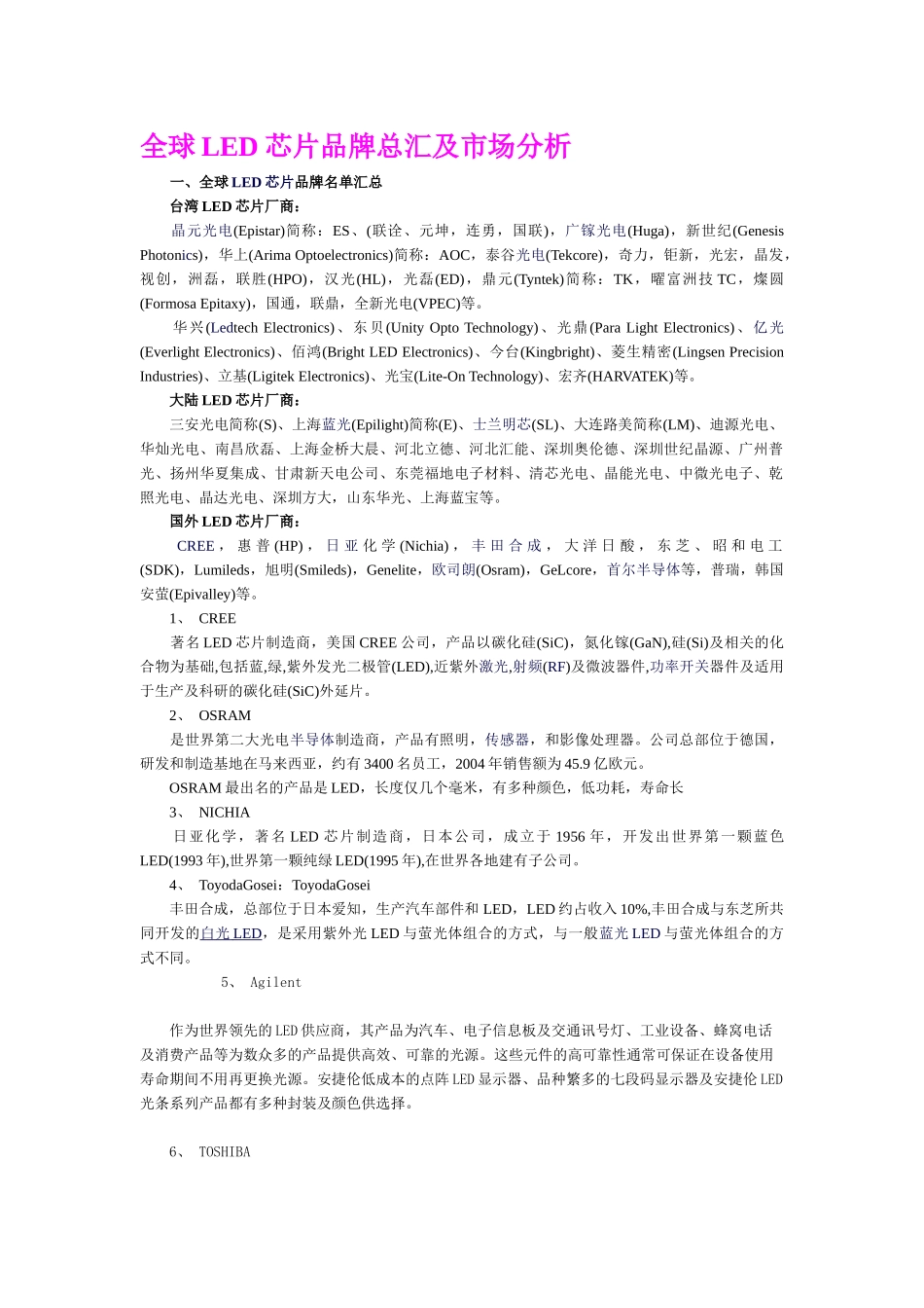 全球LED芯片厂家及分析_第1页