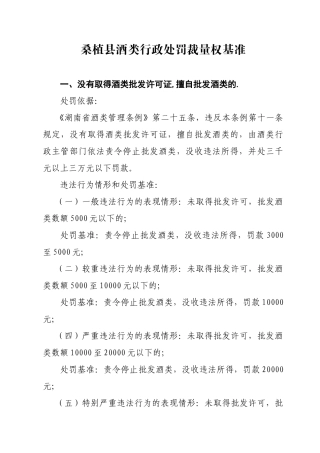 桑植县酒类行政处罚裁量权基准