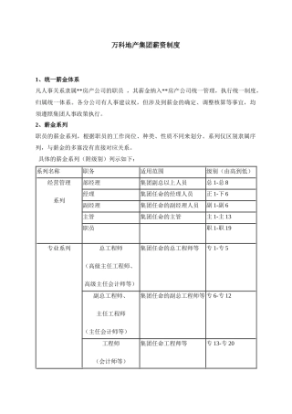 某地产集团薪资制度