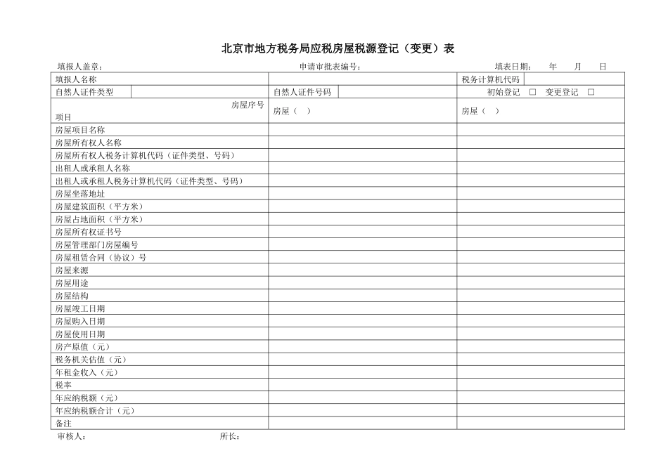 北京市地方税务局应税房屋税源登记(变更)表_第1页