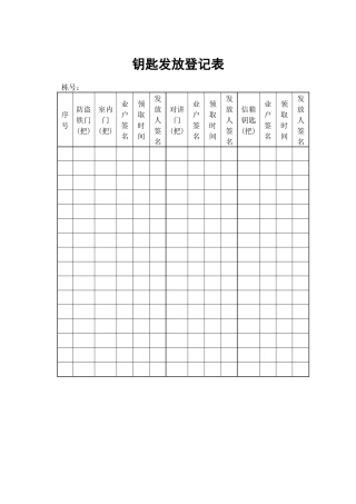 物业管理表格-钥匙发放登记表