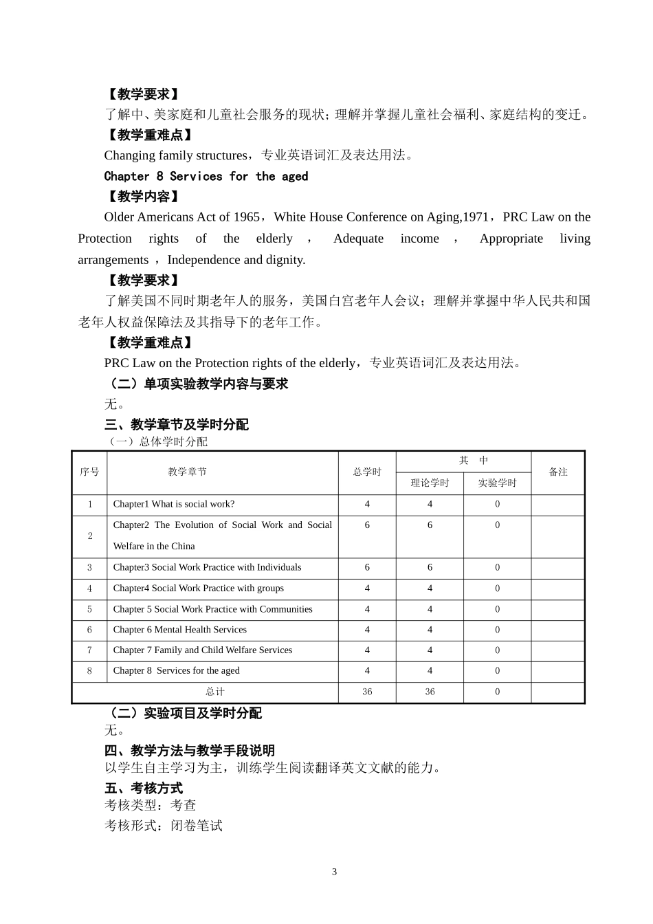 社会工作专业英语教学大纲_第3页