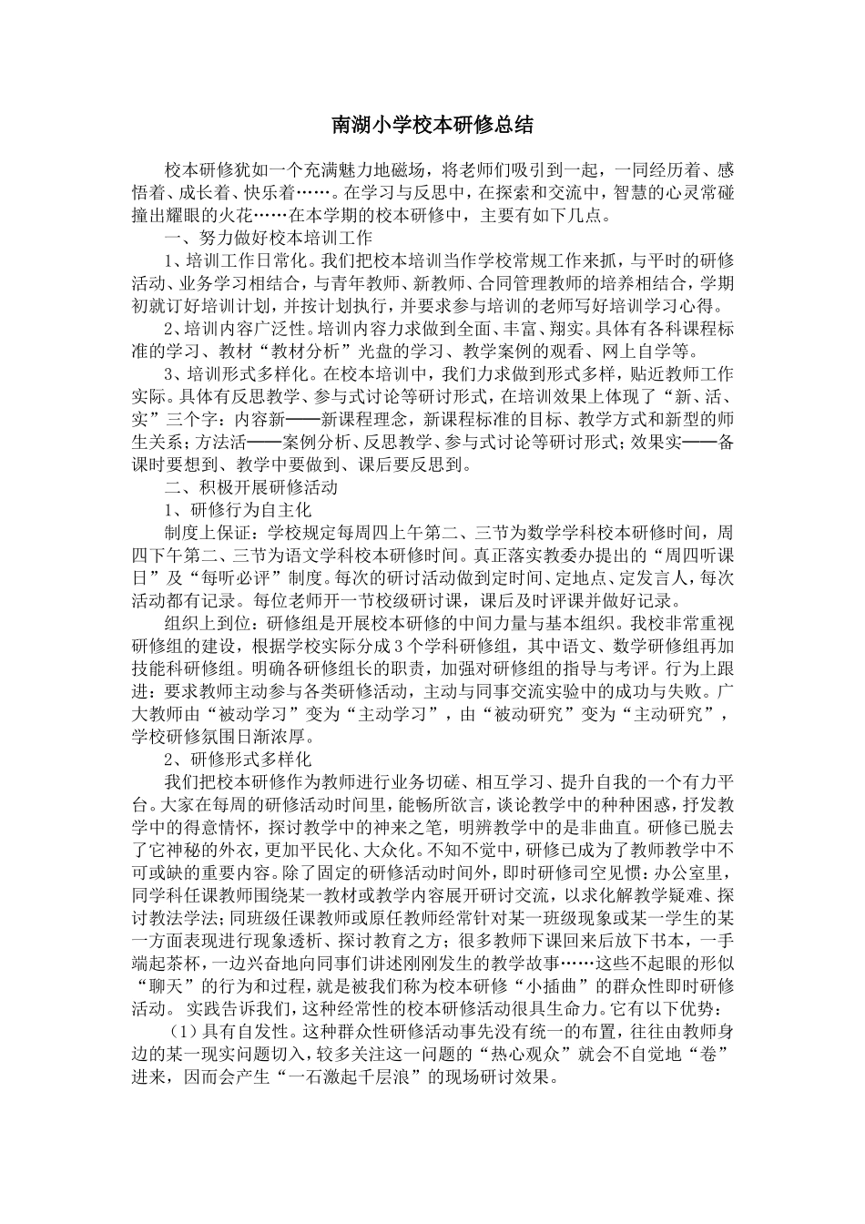 南湖小学校本研修总结_第1页