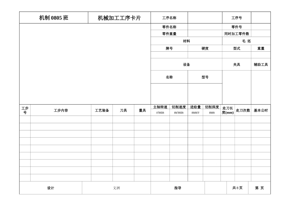 机械加工工序卡--模板 - 副本_第1页