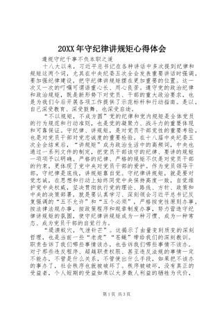 20XX年守纪律讲规矩心得体会